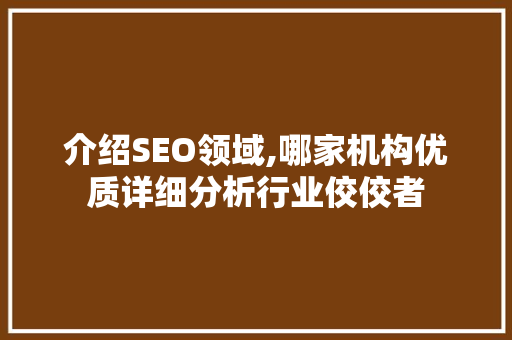 介绍SEO领域,哪家机构优质详细分析行业佼佼者 介绍SEO领域,哪家机构优质详细分析行业佼佼者 搜狗优化