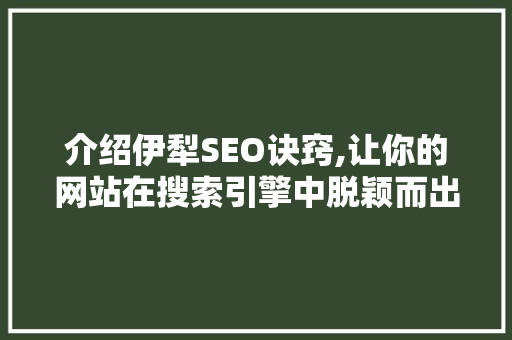介绍伊犁SEO诀窍,让你的网站在搜索引擎中脱颖而出