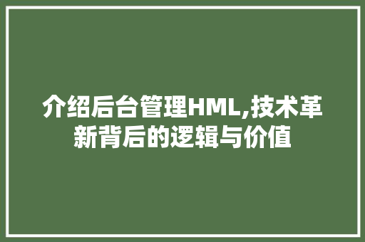 介绍后台管理HML,技术革新背后的逻辑与价值