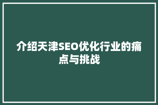 介绍天津SEO优化行业的痛点与挑战 介绍天津SEO优化行业的痛点与挑战 百度算法