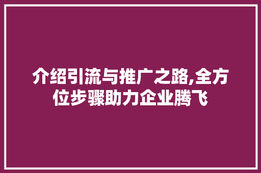 介绍引流与推广之路,全方位步骤助力企业腾飞