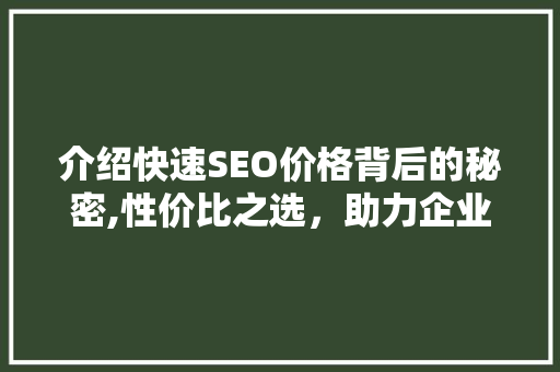 介绍快速SEO价格背后的秘密,性价比之选，助力企业腾飞