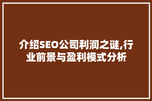 介绍SEO公司利润之谜,行业前景与盈利模式分析