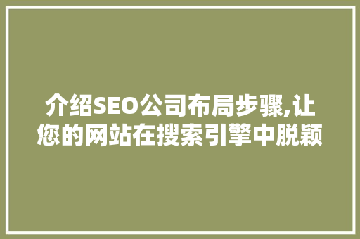 介绍SEO公司布局步骤,让您的网站在搜索引擎中脱颖而出