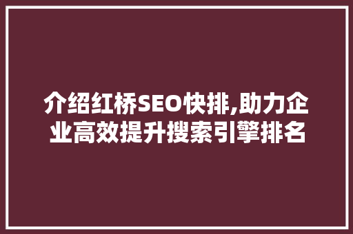 介绍红桥SEO快排,助力企业高效提升搜索引擎排名