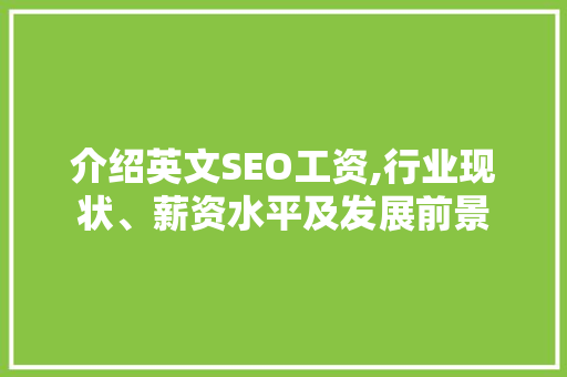 介绍英文SEO工资,行业现状、薪资水平及发展前景
