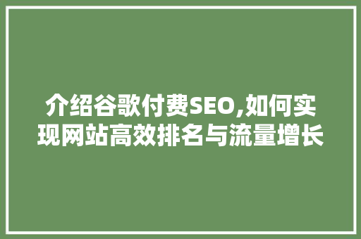 介绍谷歌付费SEO,如何实现网站高效排名与流量增长 介绍谷歌付费SEO,如何实现网站高效排名与流量增长 360搜优化