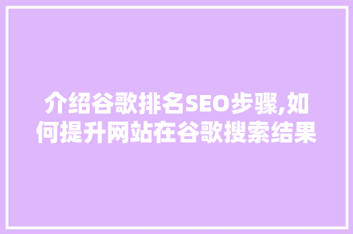 介绍谷歌排名SEO步骤,如何提升网站在谷歌搜索结果中的排名