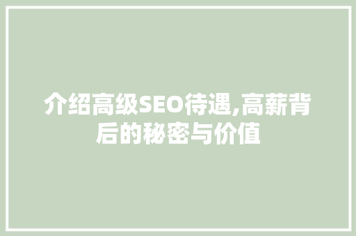 介绍高级SEO待遇,高薪背后的秘密与价值