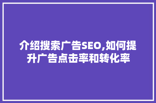 介绍搜索广告SEO,如何提升广告点击率和转化率 介绍搜索广告SEO,如何提升广告点击率和转化率 网站优化