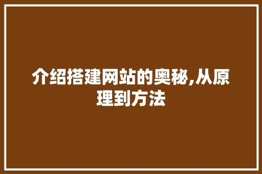 介绍搭建网站的奥秘,从原理到方法