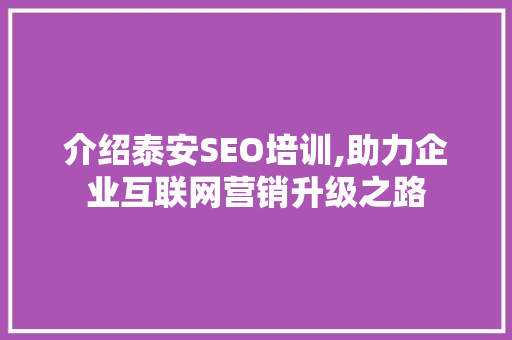 介绍泰安SEO培训,助力企业互联网营销升级之路