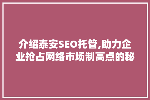 介绍泰安SEO托管,助力企业抢占网络市场制高点的秘密武器