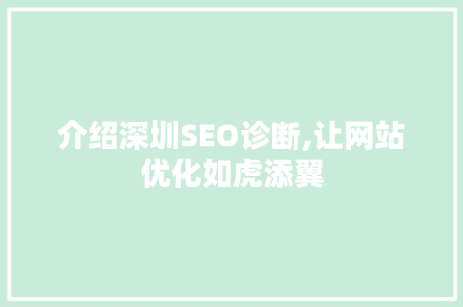 介绍深圳SEO诊断,让网站优化如虎添翼