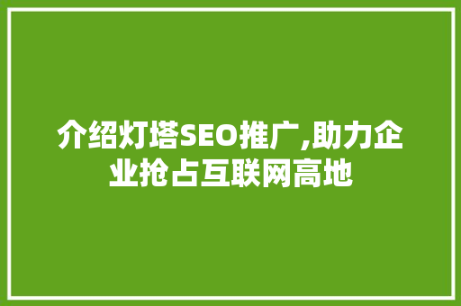 介绍灯塔SEO推广,助力企业抢占互联网高地