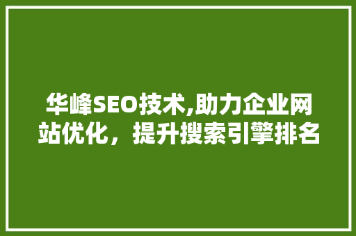 华峰SEO技术,助力企业网站优化，提升搜索引擎排名