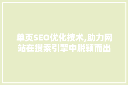 单页SEO优化技术,助力网站在搜索引擎中脱颖而出 单页SEO优化技术,助力网站在搜索引擎中脱颖而出 网站优化