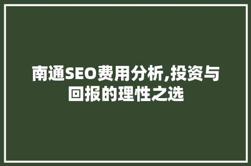 南通SEO费用分析,投资与回报的理性之选