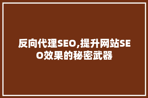 反向代理SEO,提升网站SEO效果的秘密武器 反向代理SEO,提升网站SEO效果的秘密武器 seo技术