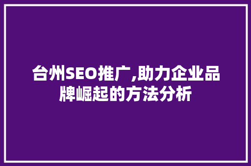 台州SEO推广,助力企业品牌崛起的方法分析 台州SEO推广,助力企业品牌崛起的方法分析 360搜优化