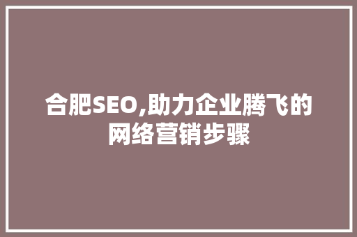 合肥SEO,助力企业腾飞的网络营销步骤