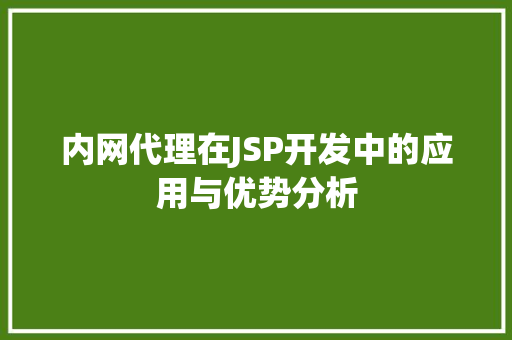 内网代理在JSP开发中的应用与优势分析 内网代理在JSP开发中的应用与优势分析 搜狗优化