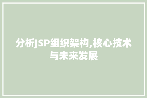 分析JSP组织架构,核心技术与未来发展
