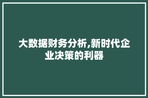 大数据财务分析,新时代企业决策的利器