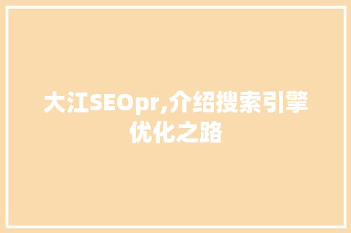 大江SEOpr,介绍搜索引擎优化之路