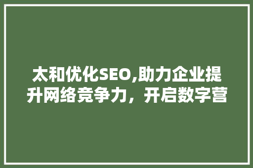 太和优化SEO,助力企业提升网络竞争力，开启数字营销新时代