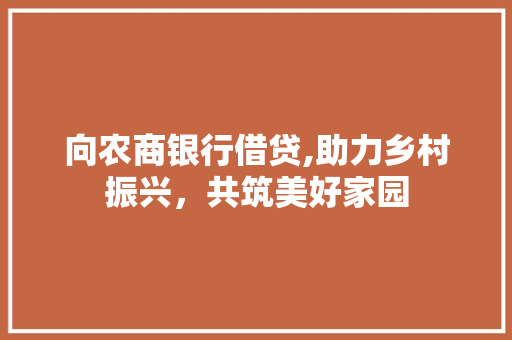 向农商银行借贷,助力乡村振兴，共筑美好家园