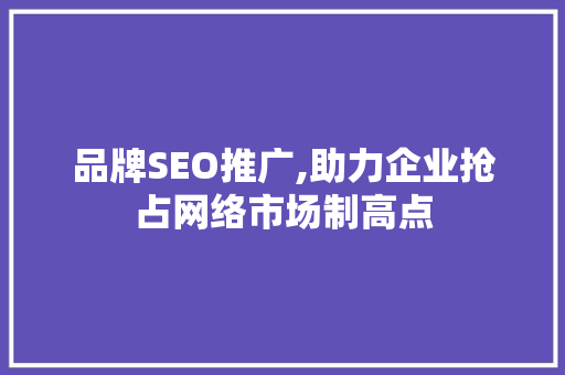 品牌SEO推广,助力企业抢占网络市场制高点