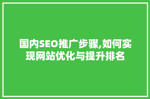 国内SEO推广步骤,如何实现网站优化与提升排名 国内SEO推广步骤,如何实现网站优化与提升排名 360搜优化
