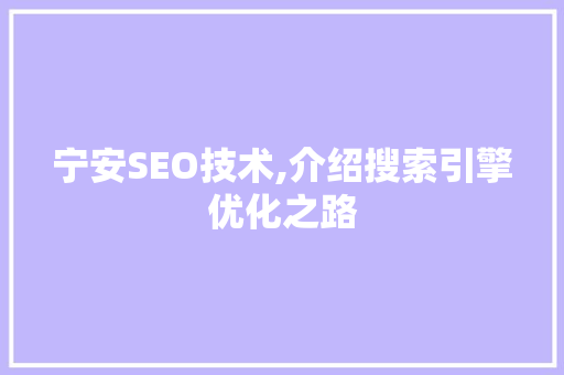 宁安SEO技术,介绍搜索引擎优化之路 宁安SEO技术,介绍搜索引擎优化之路 百度算法