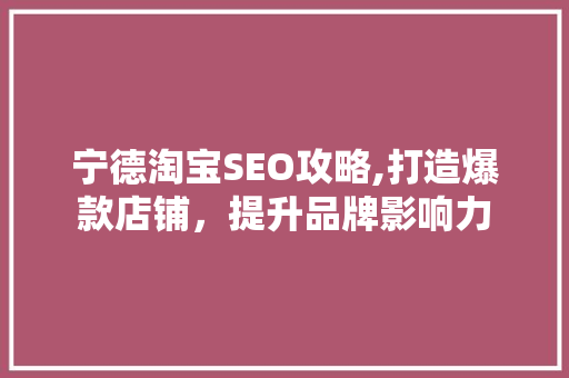 宁德淘宝SEO攻略,打造爆款店铺，提升品牌影响力