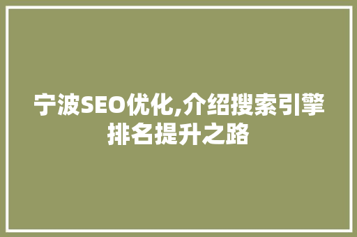 宁波SEO优化,介绍搜索引擎排名提升之路 宁波SEO优化,介绍搜索引擎排名提升之路 小程序开发