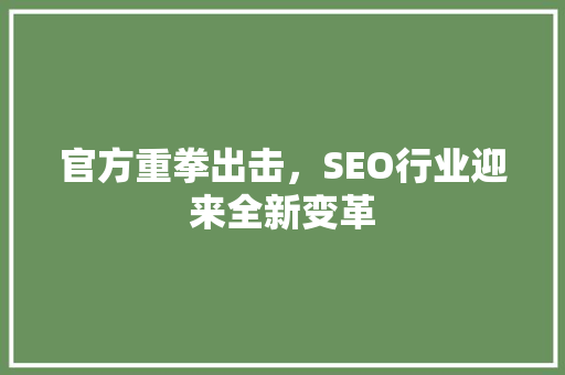 官方重拳出击，SEO行业迎来全新变革 官方重拳出击，SEO行业迎来全新变革 头条优化