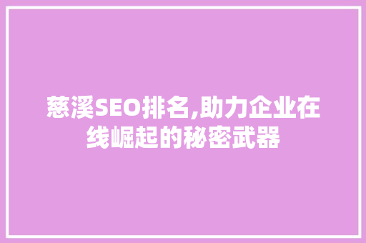 慈溪SEO排名,助力企业在线崛起的秘密武器