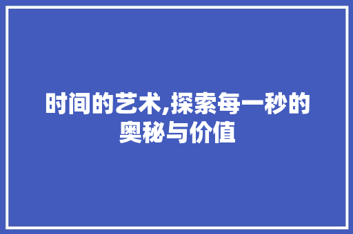 时间的艺术,探索每一秒的奥秘与价值 时间的艺术,探索每一秒的奥秘与价值 seo技术