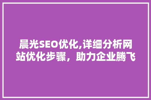 晨光SEO优化,详细分析网站优化步骤，助力企业腾飞 晨光SEO优化,详细分析网站优化步骤，助力企业腾飞 seo技术