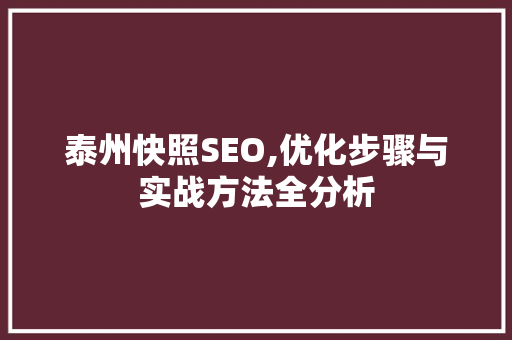 泰州快照SEO,优化步骤与实战方法全分析