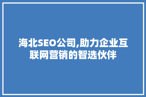 海北SEO公司,助力企业互联网营销的智选伙伴 海北SEO公司,助力企业互联网营销的智选伙伴 360搜优化