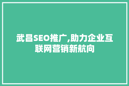 武昌SEO推广,助力企业互联网营销新航向