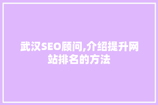 武汉SEO顾问,介绍提升网站排名的方法 武汉SEO顾问,介绍提升网站排名的方法 360搜优化