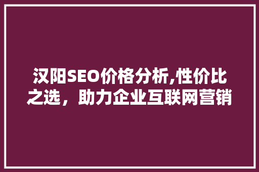 汉阳SEO价格分析,性价比之选，助力企业互联网营销