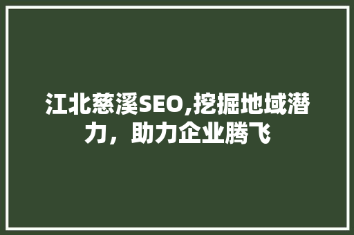 江北慈溪SEO,挖掘地域潜力，助力企业腾飞