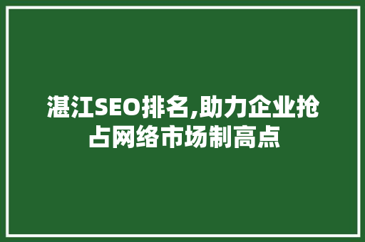 湛江SEO排名,助力企业抢占网络市场制高点