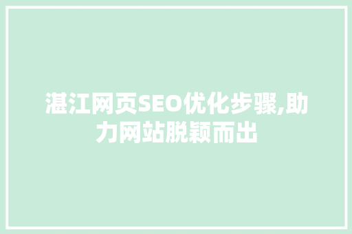 湛江网页SEO优化步骤,助力网站脱颖而出