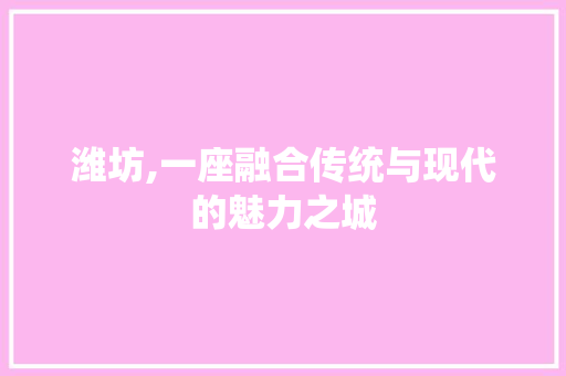 潍坊,一座融合传统与现代的魅力之城