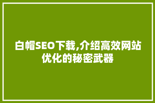 白帽SEO下载,介绍高效网站优化的秘密武器 白帽SEO下载,介绍高效网站优化的秘密武器 小程序开发